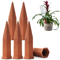 Modern Innovations Ceramic Terracotta Self Watering Spikes (6 Pack) Vacation Automatic Plant Waterer Devices, Indoor/Outdoor Planter Insert, Terra-Cotta Stakes For Potted Plants, Auto-Water System
