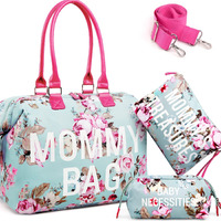 Litbear Mommy Hospital Bag For Labor And Delivery, Large Capacity Waterproof Multifunction Overnight Bag For Women, Mom Bag With Straps (Blue Floral)