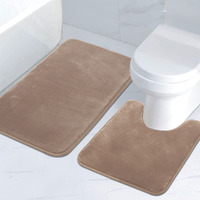 H.Versailtex Bath Mat Memory Foam Set Bathroom Rug Set Flannel Velvety Bath Mat Luxury Extra Soft And Absorbent Non Slip Rugs For Bathroom/Bedroom Washable(Curved Set 24 ""X 36 "" Plus 20 ""X 24 ""U, Taupe)