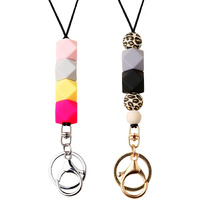 Urmforweilin 2Pcs Teacher Breakaway Lanyards For Id Badges And Keys, Beaded Cute Badge Lanyards For Women Soft Nurse Necklace Boho Lanyards Fashion Silicone Bead Lanyard
