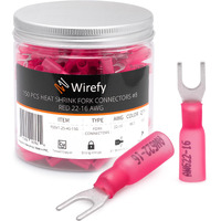 Wirefy 150 Pcs Heat Shrink Fork Connectors #8 - Marine Grade Fork Terminals - Spade Fork Wire Connectors - Red 22-16 Gauge