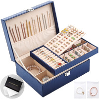 Jewelry Organizer Box Pu Leather Jewelry Box For Girls Womens Earring Organizer Boxes 2 Layer Large Jewelry Storage Case Removable Tray For Necklace Earring Ring With Polishing Cloth And Jewelry Bags