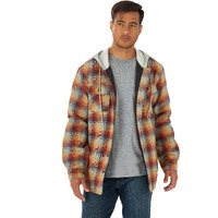 Wrangler Authentics Men's Long Sleeve Quilted Lined Flannel Shirt Jacket With Hood, Red/Yellow, 3X-Large