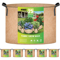 Ipower 5-Pack 25 Gallon Plant Grow Bags Thickened Nonwoven Aeration Fabric Pots Heavy Duty Durable Container, Strap Handles For Garden, Tan