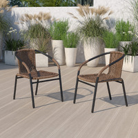 Flash Furniture 2 Pack Medium Brown Rattan Indoor-Outdoor Restaurant Stack Chair