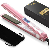 Wavytalk Salon Flat Iron Hair Straightener, Negative Ion Function With Titanium Plates Get Shinier & Smoother Hair, 15 Adjustable Temp, Dual Voltage & 60 Mins Auto Shut Off (Rose Gold)