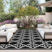 Outdoorlines Outdoor Reversible Rugs For Patio 5X8 Ft - Outside Plastic Carpet, Stain & Uv Resistant Portable Rv Mat, Straw Rug For Camping, Backyard, Deck, Picnic, Porch Moroccan Flower Black & White