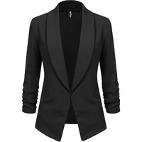 Ll Wsk2324 Women 3/4 Sleeve Blazer Open Front Cardigan Jacket Work Office Blazer Xxl Black