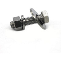 (8 Sets) 3/8-16X1-1/4"" Stainless Steel Hex Head Screws Bolts, Nuts, Flat & Lock Washers, 18-8 (304) S/S, Fully Threaded By Bolt Fullerkreg
