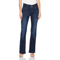 Riders By Lee Indigo Womens Pull On Waist Smoother Bootcut Jeans, Dark Wash, 10 Petite Us
