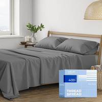 Thread Spread 100% Cotton Twin Sheets For Twin Size Bed - 400 Thread Count 3 Pc Cotton Sheet Set - Ultra Soft, Breathable Cooling Sheet Sets - Deep Pocket Twin Bed Sheets - Sateen Bedsheet (Dark Gray)