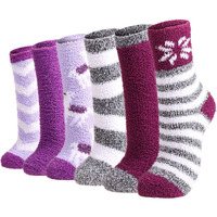 Plush Slipper Socks Women - Colorful Warm Fuzzy Fluffy Crew Socks Cozy Soft 6 Pairs For Winter Indoor