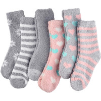Plush Slipper Socks Women - Colorful Warm Fuzzy Fluffy Crew Socks Cozy Soft 6 Pairs Pink Grey