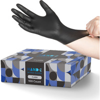 Hand-E Touch Black Nitrile Disposable Gloves X-Large, 100 Count - Bbq, Tattoo, Hair Dye, Cooking, Mechanic Gloves - Powder And Latex Free Gloves