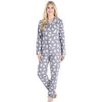 Pajamamania Womens Cotton Flannel Long Sleeve Button-Down Pajamas Pj Set, Grey Cats, X-Small,