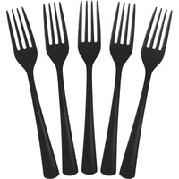 Exquisite Solid Color Premium Plastic Cutlery, Heavy Duty Plastic Disposable Forks - 50 Count - Black