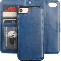 Bocasal For Iphone Se (2022)/Se (2020)/8/7 Wallet Case With Card Holder Pu Leather Magnetic Detachable Kickstand Shockproof Wrist Strap Removable Flip Cover For Iphone 7/8/Se2/Se3 4.7 Inch (Blue)