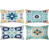 Outdoor Waterproof Throw Pillow Covers Set Of 4 Floral Printed And Boho Farmhouse Outdoor Pillow Covers For Patio Funiture Garden 12X20 Inch Blue