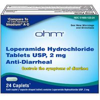Ohm Loperamide Hydrochloride Caplets, 2 Mg, Anti-Diarrheal, 24 Count
