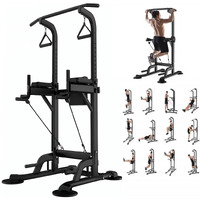 Leasbar Power Tower, Stand Workout Station 330 Lbs Capacity, Adjustable Dip & Pull Up Bar Station, Multi-Function Strength Training Equipment With Comfortable Backrest For Home Gym