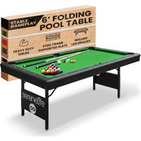 Serenelife 6-Ft Folding Pool Table - Portable Billiard Table - Includes 2X Cue Sticks, Full Set Of Balls, Chalk, Brush - Foldable For Kids And Adults - Slpltb76