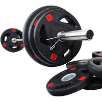 Signature Fitness Cast Iron Olympic 2-Inch Weight Plates Including 7Ft Olympic Barbell, 300-Pound Set (255 Pounds Plates + 45 Pounds Barbell), Multiple Packages, Style #6