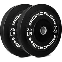Iron Crush Olympic Bumper Plates Set - Virgin Rubber Weights For Strength Training - Stainless Steel Inserts, Fits 2"" Barbells - Low, Dead Bounce For Safety - 10Lb To 45Lb - Sold In Pairs