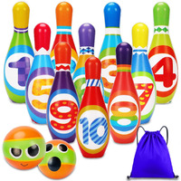 Kids Bowling Set Toddler Toys For 2 3 4 5 Years Old Boys Girls, 10 Indoor Colorful Soft Foam Pins 2 Bowling Ball Printed With Number Easter Toys Gift Developmental Outdoor Outside Toy Baby Age 2-4