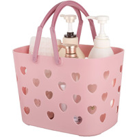 Anyoifax Portable Shower Caddy Tote Plastic Storage Basket With Handle Box Organizer Bin For Bathroom, Pantry, Kitchen, College Dorm, Garage - Pink