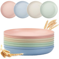 Oamceg 8 Pack Plastic Plates Reusable 10 Inches Unbreakable Lightweight Wheat Straw Plates, Salad Plates, Camping Plates, Dinner Plates, College Dorm Room Essentials, Bpa Free
