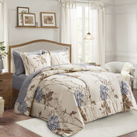 Joyreap 7 Piece Bed In A Bag Queen, Elegant Flower Botanical Smooth Soft Microfiber Floral Comforter Set For All Season (1 Comforter, 2 Pillow Shams, 1 Flat Sheet, 1 Fitted Sheet, 2 Pillowcases)
