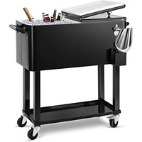 Edostory 80 Quart Black Rolling Ice Chest Cooler Cart,Patio Backyard Party Drink Beverage Bar Stand Up Cooler Trolley With Ice Scoop