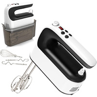 Yomelo 9-Speed Digital Hand Mixer Electric, 400W Powerful Dc Motor, Baking Mixer Handheld With Snap-On Storage Case, Touch Button, Turbo Boost, 5 Stainless Steel Accessories, Flat Beaters, Dough Hooks, Whisk (White & Black)