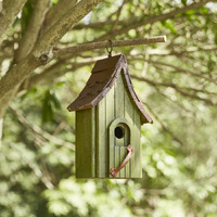 Glitzhome Hand Painted Wood Garden Birdhouse With Single Roof Hanging Bird House For Outside, Green