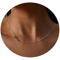 Viromy Silver Sideways Cross Necklace For Women Dainty Sideways Minimalist Faith Cross Necklaces For Women