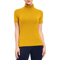 Women's Mock Turtleneck Top Short Sleeve Lightweight Active T-Shirt Mustard Medium