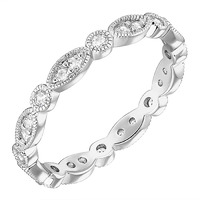 Pavoi 14K White Gold Plated Rings Cubic Zirconia Band | Round Milgrain Eternity Bands | White Gold Rings For Women Size 7