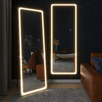 Neutype Full Length Mirror With Lights, 63 ""X20 "" Lighted Floor Mirror With Stand Full Body Mirror With Touch Button And Plug, Dimmable 3 Lighting For Bedroom Living Room, Round Corner, Silver
