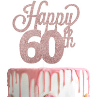 Lingteer Happy 60Th Birthday Cake Topper - Cheers To 60Th Birthday Sixty Years Old Birthday Party Cake Decorations Sign.