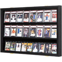 Temgee 24 Baseball Card Display Case - Lockable Sports Graded Card Display Case Wall Mount With Uv Protection Acrylic Door For Baseball Basketball Football Hockey Trading Card Collection