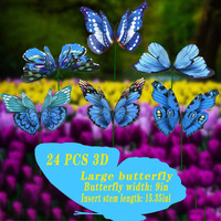 Giant Butterfly Garden Stakes Decorations Outdoor 3D Blue Butterflies Lawn Decorative Yard Decor Patio Accessories Ornaments Pvc Gardening Art Christmas Whimsical Gifts (Pack Of 24)