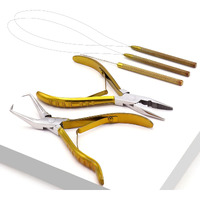 Professional Hair Extension & Beading Tool Kit Remove Plier Set For Beads (4 Piece) I-Link Micro Ring Loop Needle Pulling Hook Threader Wire For Silicone Rings