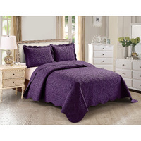 Home Collection 3Pc Kingcal King Over Size Elegant Embossed Bedspread Set Light Weight Solid Dark Purple New