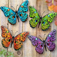 Metal Butterfly Wall Decor - 9.5"" Outdoor Fence Wall Art Decor, Hanging For Garden Yard Living Room Bedroom Patio Balcony,Gift For Family Friends(4 Pack)