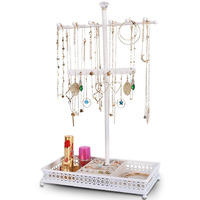 Meangood Jewelry Tree Stand Organizer 3In1 Necklace Organizer Display Bracelet Earrings And Ring Tray Jewelry Holder Hanger Metal(White)
