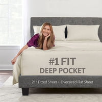 Extra Deep Pocket King Bed-Sheets - 4-Piece Includes: 18   -21    Inch Super Extra Deep Pocket Fitted Sheet - Oversize Flat Sheet - 2 Zipper Closure Pillowcases - Perfectly Fit - King Size - Beige Cream