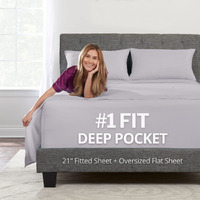 Deep Pocket Queen Sheet Sets - 21    Inch 4 Piece Queen Sheets Deep Pocket Sheets Oversize Flat Sheet, Fitted Sheet, 2 Zippered Pillowcases For 18   -23    Pillow Top Mattress - Grey Lavender