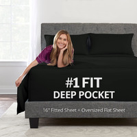 King Size Sheets Set - Sheets For King Size Bed Deep Pocket King Size Sheets - King Size Bed Sheets - Real 16    Deep Pockets Fitted Sheet - Oversize Flat Sheet - 2 Zipper Closure Pillowcases - Black