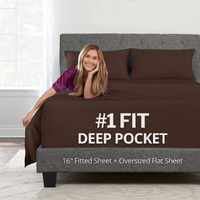 Queen Sheets Set Bed Sheets - Queen Bed Sheets Set Sheets For Queen Size Bed Bedding Sheets & Pillowcases - 16    Deep Pockets Fitted Sheet - Oversize Flat Sheet - 2 Zipper Closure Pillowcases - Brown