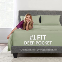 Queen Sheets Set Bed Sheets - Queen Bed Sheets Set Sheets For Queen Size Bed Bedding Sheets & Pillowcases - 16    Deep Pockets Fitted Sheet - Oversize Flat Sheet - 2 Zipper Closure Pillowcases - Green